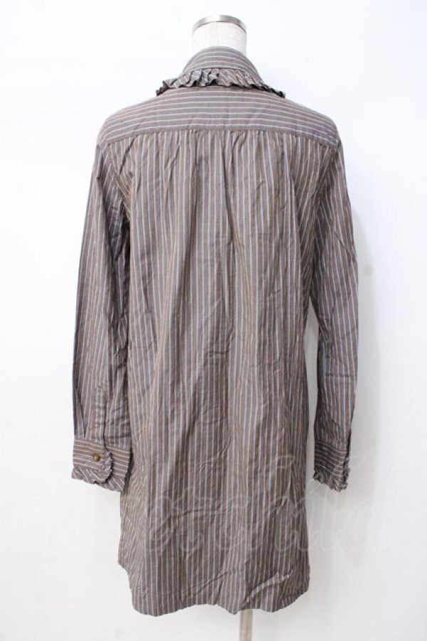 画像3: Jane Marple / ストライプシャツワンピース  ブラウン×サックス Y-25-07-21-108-JM-OP-SZ-ZT457 (3)