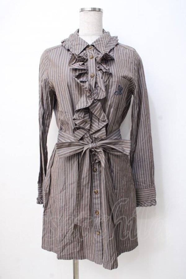 画像4: Jane Marple / ストライプシャツワンピース  ブラウン×サックス Y-25-07-21-108-JM-OP-SZ-ZT457 (4)