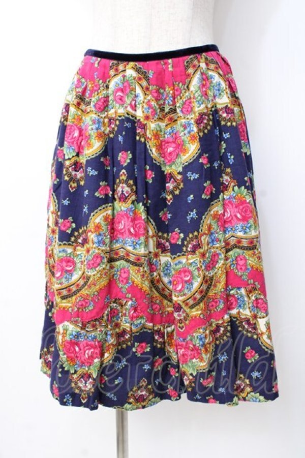 画像1: Jane Marple / 総柄切替スカート  ネイビー Y-25-07-21-116-JM-SK-SZ-ZT512 (1)