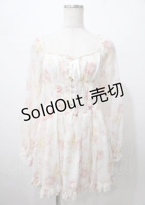 画像: LIZ LISA / フロント編み上げローズ柄ワンピース 0 オフ白 Y-25-07-22-030-LO-OP-SZ-ZI