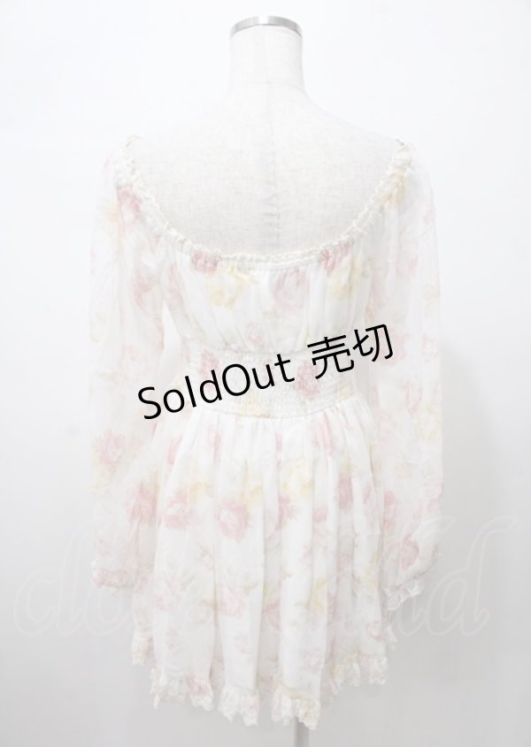 画像2: LIZ LISA / フロント編み上げローズ柄ワンピース 0 オフ白 Y-25-07-22-030-LO-OP-SZ-ZI (2)