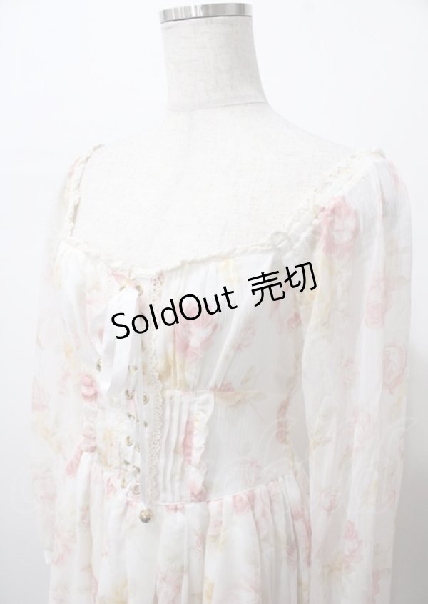 画像3: LIZ LISA / フロント編み上げローズ柄ワンピース 0 オフ白 Y-25-07-22-030-LO-OP-SZ-ZI (3)