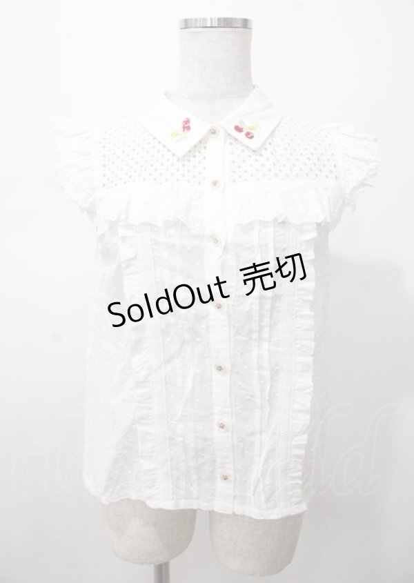 画像1: LIZ LISA / チェリー刺繍ドビードットノースリーブブラウス 0 白 Y-25-07-22-054-LO-BL-SZ-ZY (1)