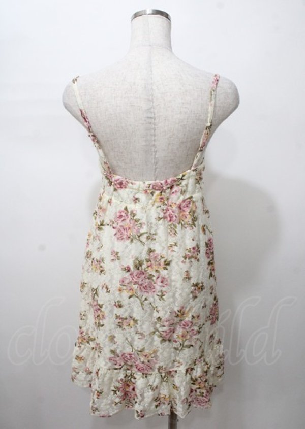美品　LIZ LISA　花柄綿レースシャーリングキャミワンピース　レースアップ LIZ LISA / お花レースキャミワンピース 0 アイボリー Y-25-07