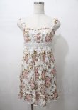 美品　LIZ LISA　花柄綿レースシャーリングキャミワンピース　レースアップ LIZ LISA / 花レースキャミワンピース 0 白 Y-25-07-22-016-LO