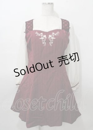 画像: axes femme POETIQUE / 刺繍入りストライプワンピース  ワイン Y-25-07-23-074-AX-OP-SZ-ZY