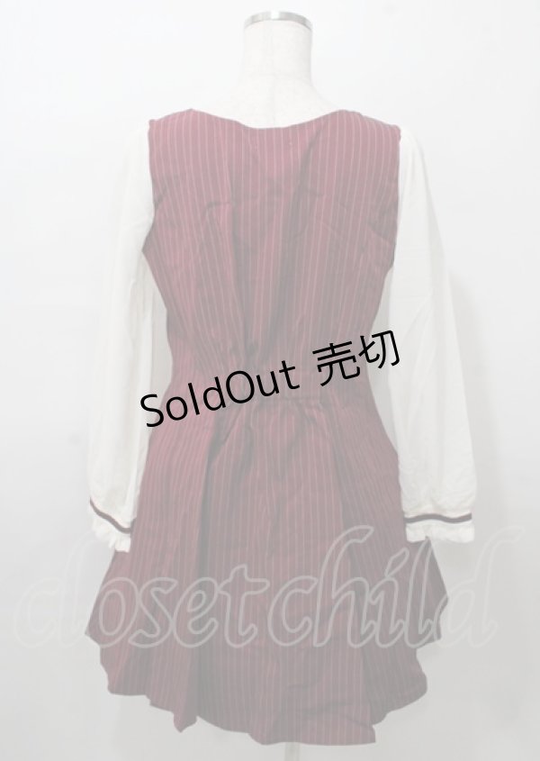画像2: axes femme POETIQUE / 刺繍入りストライプワンピース  ワイン Y-25-07-23-074-AX-OP-SZ-ZY (2)