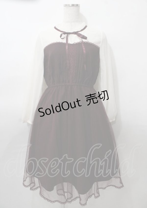 画像1: axes femme POETIQUE / チュールデザインワンピース  ワイン Y-25-07-23-075-AX-OP-SZ-ZY (1)