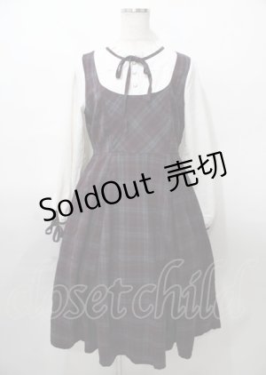 画像: axes femme / チェック柄ドッキングワンピース  ワイン×青 Y-25-07-23-076-AX-OP-SZ-ZY