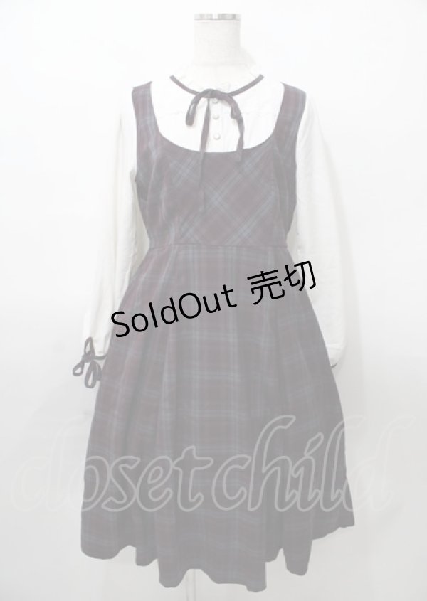 画像1: axes femme / チェック柄ドッキングワンピース  ワイン×青 Y-25-07-23-076-AX-OP-SZ-ZY (1)