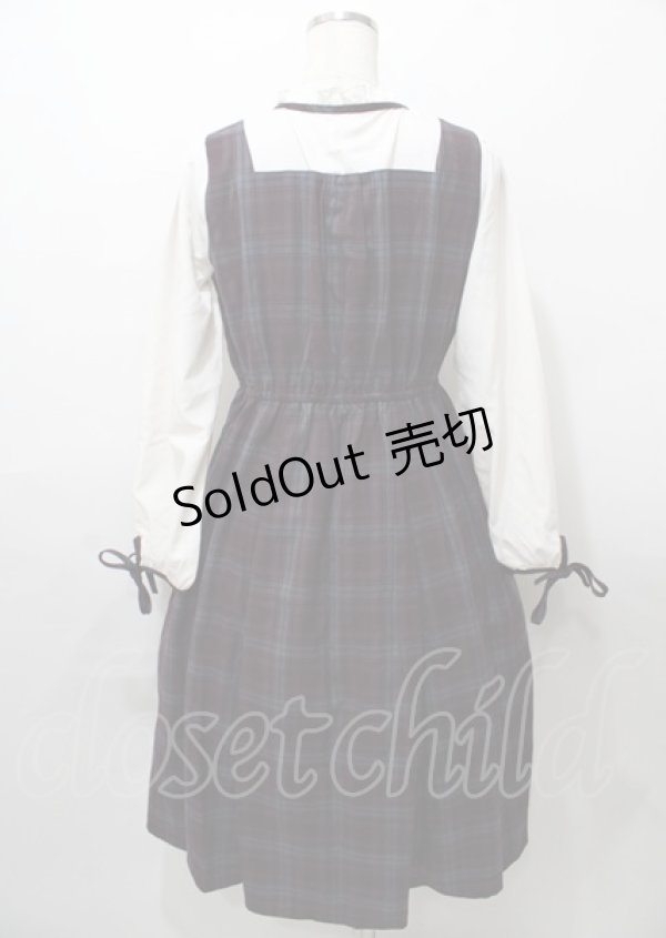 画像2: axes femme / チェック柄ドッキングワンピース  ワイン×青 Y-25-07-23-076-AX-OP-SZ-ZY (2)