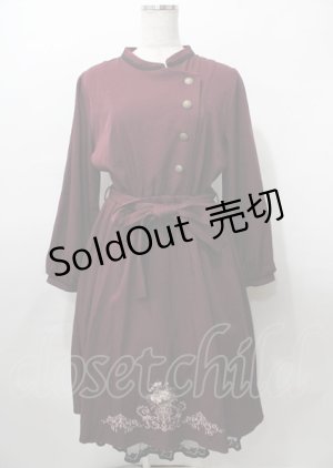 画像: axes femme / フラワー刺繍連釦ワンピース  ワイン Y-25-07-23-089-AX-OP-SZ-ZT477