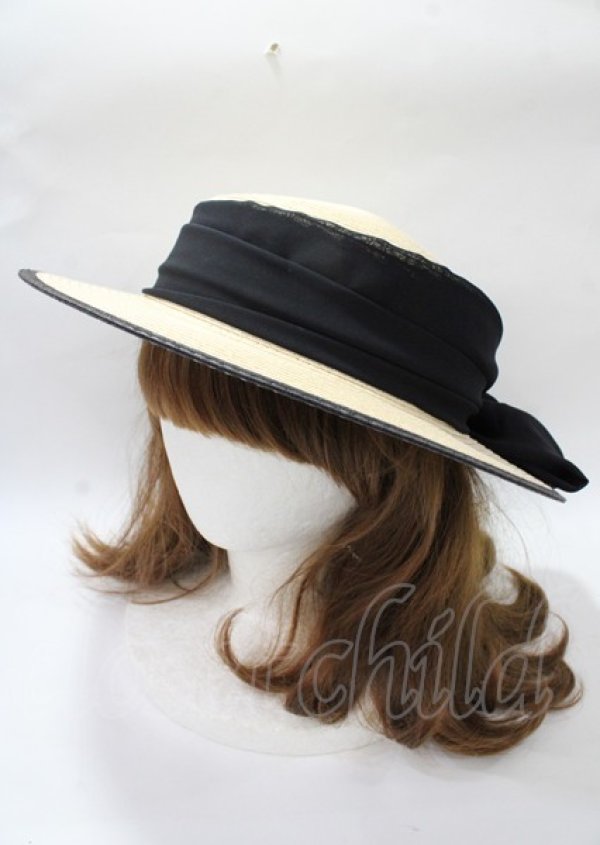 画像2: an another angelus / 配色ブリムバックリボンキャノチェ  黒 Y-25-07-23-024-CA-AC-SZ-ZT500 (2)