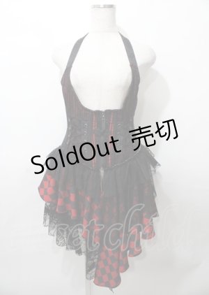 画像: Qutie Frash / ラップ付きホルターコルセットベスト  黒×赤 Y-25-07-25-093-QU-OP-SZ-ZY