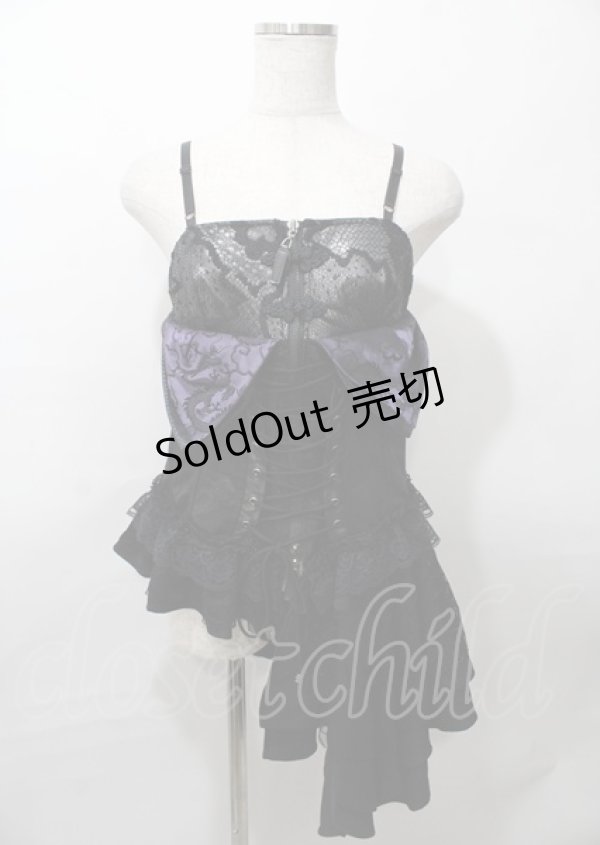 画像1: Qutie Frash / アシンメトリーコルセットビスチェ  黒 Y-25-07-25-095-QU-TO-SZ-ZY (1)