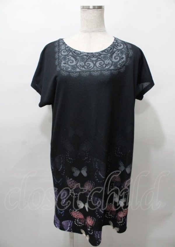 画像1: abilletage / バタフライシャツワンピース  黒 Y-25-07-25-097-GO-OP-SZ-ZT166 (1)