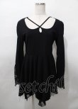 画像1: PUNK RAVE / Asymmetric Pointed Hem Flare Sleeves Gothic Dress M-L 黒 Y-25-07-25-100-PU-OP-SZ-ZY (1)