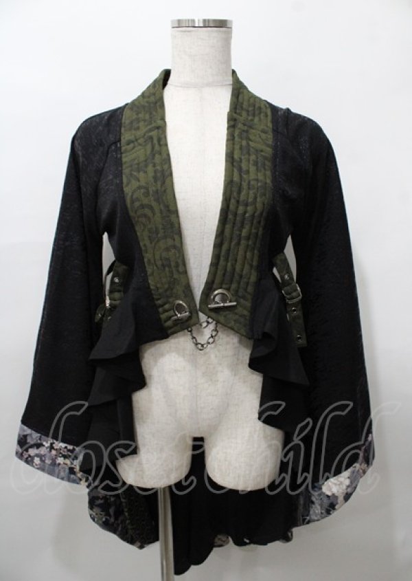 画像1: Qutie Frash / 着物ロングカーデ  黒×緑 Y-25-07-25-115-QU-JA-SZ-ZY (1)