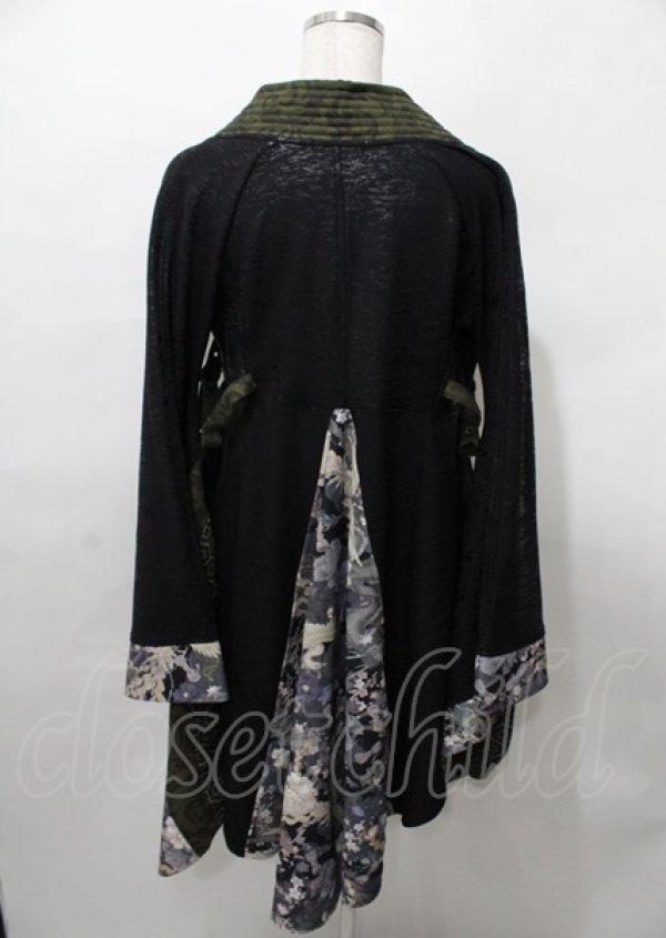 【今週末限定】Qutie Frash 着物 ロング カーデ Qutie Frash / 着物ロングカーデ 黒×緑 Y-25-07-25-115-QU-JA-SZ