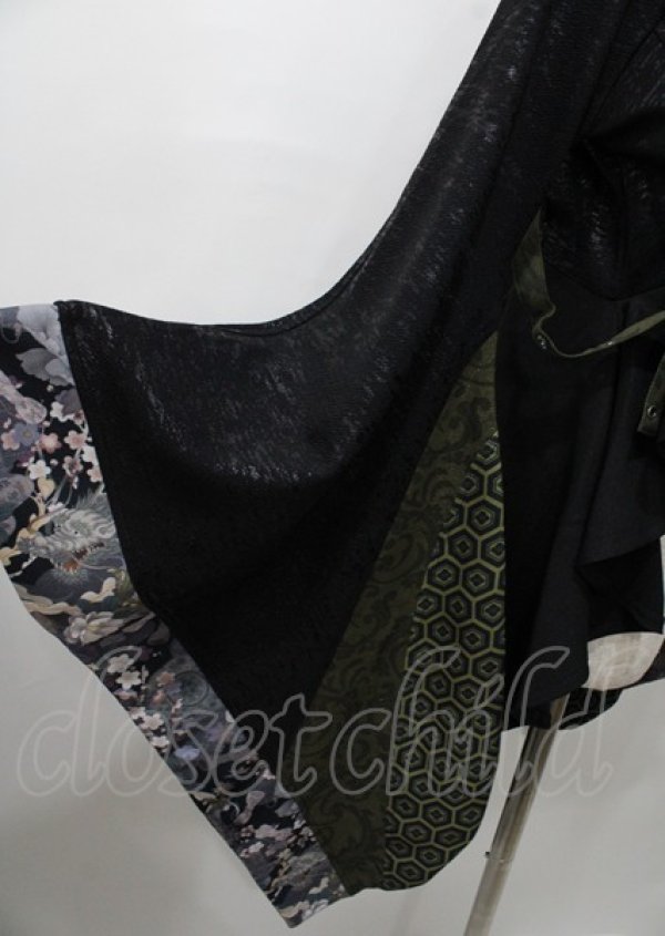 【今週末限定】Qutie Frash 着物 ロング カーデ Qutie Frash / 着物ロングカーデ 黒×緑 Y-25-07-25-115-QU-JA-SZ