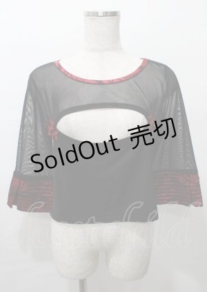 画像: Qutie Frash / チャイナメッシュカットソー  黒×赤 Y-25-07-25-036-QU-TO-SZ-ZY