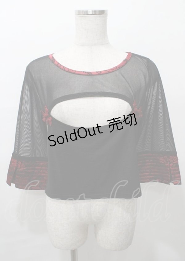 画像1: Qutie Frash / チャイナメッシュカットソー  黒×赤 Y-25-07-25-036-QU-TO-SZ-ZY (1)