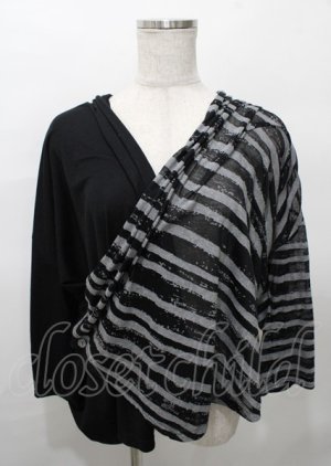 画像: ALGONQUINS / ボーダー切替ボレロ  黒×グレー Y-25-07-25-040-AL-TO-SZ-ZY