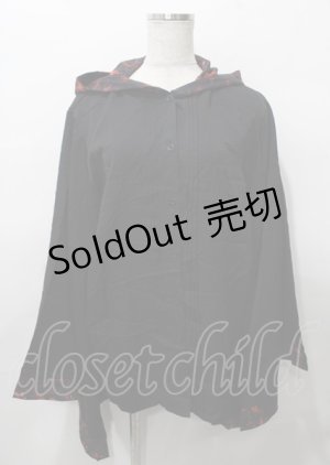 画像: NieR Clothing / フード付き着物風袖ブロッキングシャツ【RED ROSE】  黒×赤 Y-25-07-25-041-PU-BL-SZ-ZY