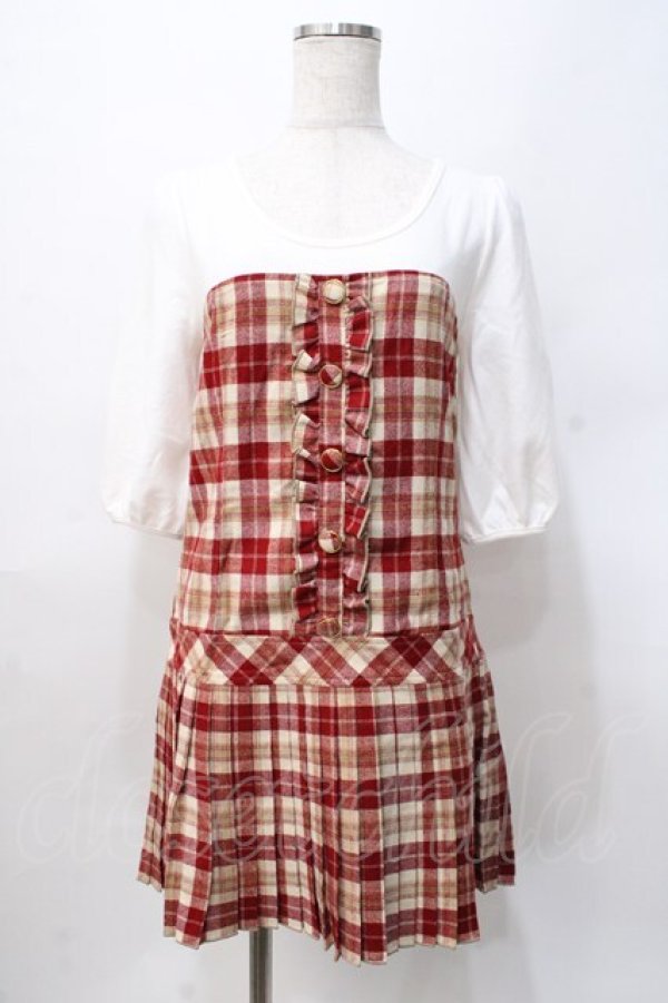 画像1: LIZ LISA / チェック柄プリーツカットワンピース 0 アカ×ベージュ Y-25-07-27-011-LO-OP-SZ-ZI (1)