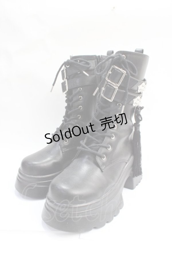 画像1: axes femme POETIQUE / チャイナ釦タンクソールブーツ L 黒 Y-25-07-29-038-AX-SH-SZ-ZY (1)