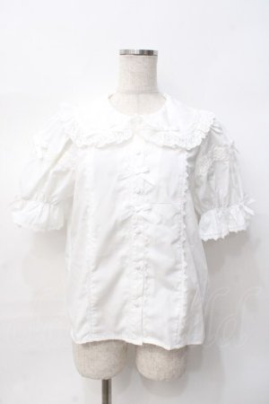 画像: Chalmiere / トーションレース丸襟半袖ブラウス M 白 Y-25-07-29-042-LO-BL-SZ-ZY