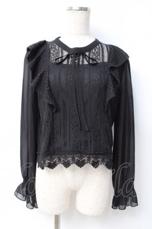画像: axes femme POETIQUE / 肩フリルレースブラウス M 黒 Y-25-07-29-050-AX-BL-SZ-ZY