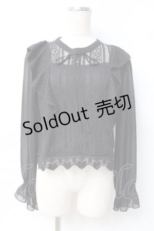 画像: axes femme POETIQUE / 肩フリルレースブラウス M 黒 Y-25-07-29-050-AX-BL-SZ-ZY