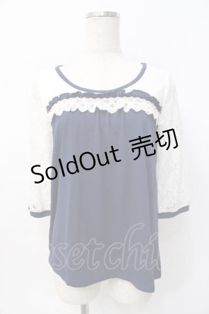 画像: axes femme / レース切替えプルオーバー M 紺 Y-25-07-29-055-AX-TO-SZ-ZY