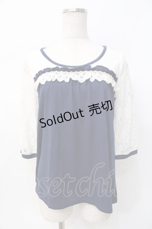 画像1: axes femme / レース切替えプルオーバー M 紺 Y-25-07-29-055-AX-TO-SZ-ZY (1)