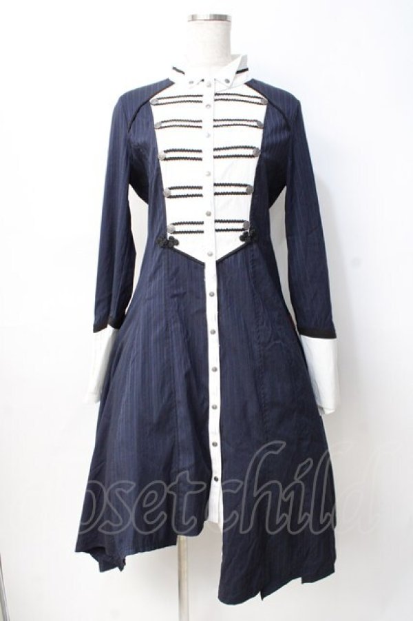 Ozz oneste / ストライプナポレオンシャツワンピース 紺 Y-25-07
