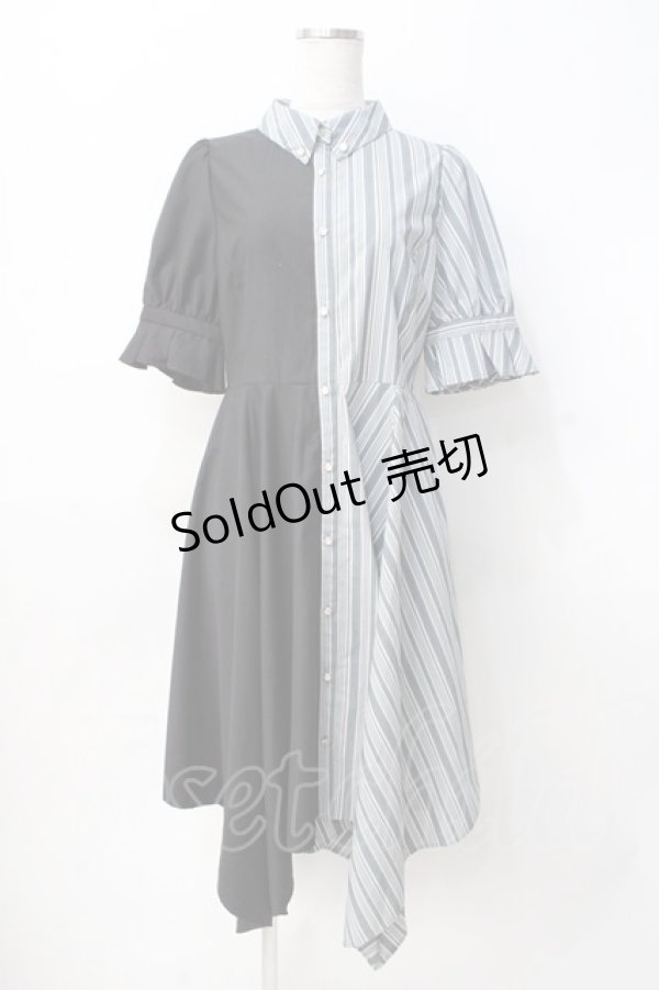 画像1: axes femme / バイカラー半袖ワンピ M 黒 Y-25-07-29-084-AX-OP-SZ-ZI (1)