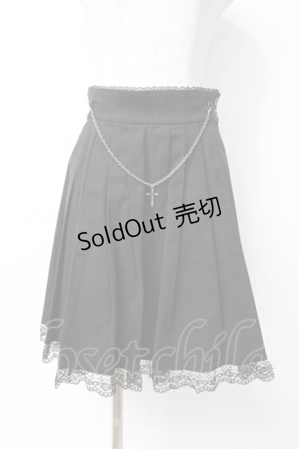 画像1: BPN / クロスチェーン付き裾レーススカート M 黒 Y-25-07-29-107-GO-SK-SZ-ZY (1)