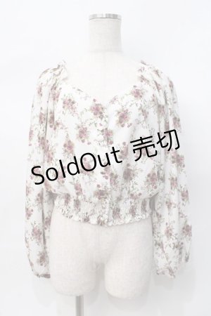 画像: axes femme / 花柄ボリューム袖ブラウス  白 Y-25-07-31-035-AX-BL-SZ-ZY