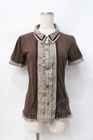 画像: axes femme / 切り替え襟付きTシャツ M 茶 Y-25-07-31-037-AX-TO-SZ-ZY