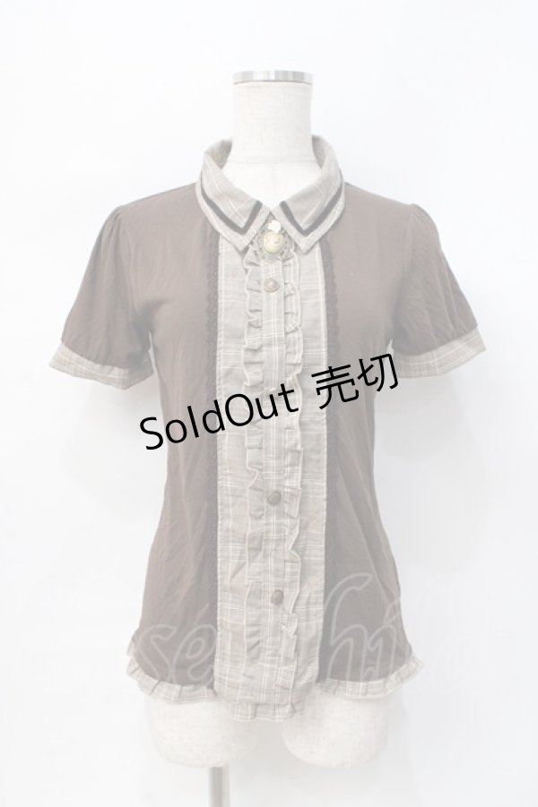 画像1: axes femme / 切り替え襟付きTシャツ M 茶 Y-25-07-31-037-AX-TO-SZ-ZY (1)