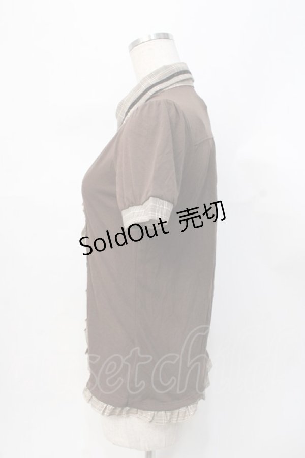 画像2: axes femme / 切り替え襟付きTシャツ M 茶 Y-25-07-31-037-AX-TO-SZ-ZY (2)