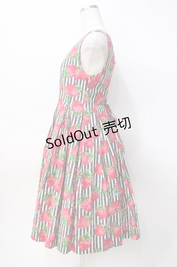 画像2: Jane Marple / ストロベリーmeetsストライプスクエアドレス M 黒 Y-25-07-31-068-JM-OP-SZ-ZT510 (2)