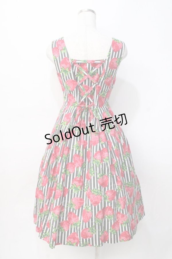 画像3: Jane Marple / ストロベリーmeetsストライプスクエアドレス M 黒 Y-25-07-31-068-JM-OP-SZ-ZT510 (3)