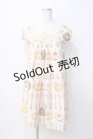 画像: Emily Temple cute / カトラリー＆ドーナツプリントワンピース  ピンク Y-25-07-31-075-ET-OP-SZ-ZY