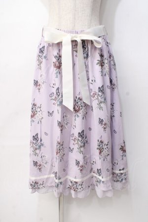 画像: axes femme / パピヨンフルールプリントスカート  ラベンダー Y-25-07-31-097-AX-SK-SZ-ZY