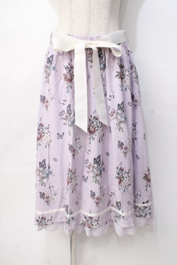 画像1: axes femme / パピヨンフルールプリントスカート  ラベンダー Y-25-07-31-097-AX-SK-SZ-ZY (1)