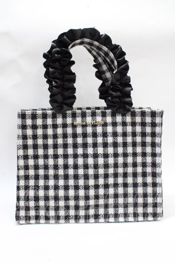 画像1: Maison de FLEUR / EC限定ギンガムフリルハンドルスクエアトートバッグ F ブラック Y-25-07-31-018-LO-BG-SZ-ZY (1)