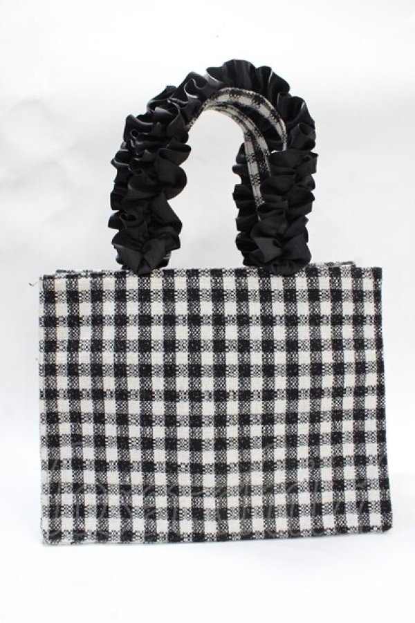 画像3: Maison de FLEUR / EC限定ギンガムフリルハンドルスクエアトートバッグ F ブラック Y-25-07-31-018-LO-BG-SZ-ZY (3)
