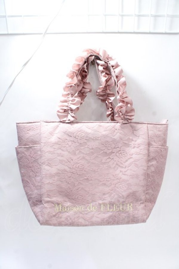 画像1: Maison de FLEUR / レースサテンサイドポケットトートバッグ F ピンク Y-25-07-31-019-LO-BG-SZ-ZY (1)